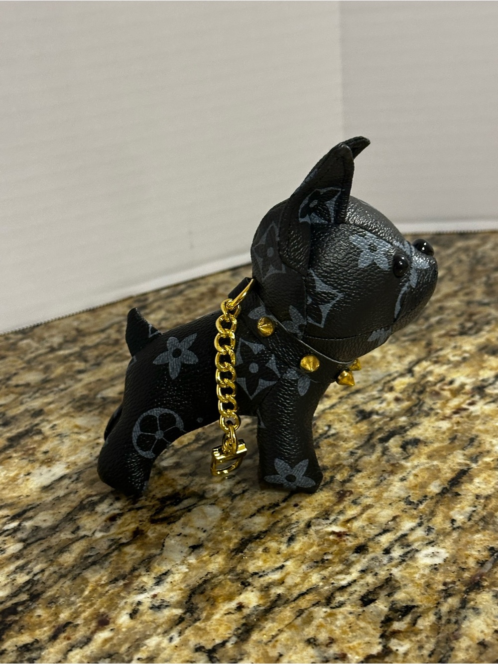 Black Dog Bag Charm with Gold Stud Collar - Picture 3 of 6